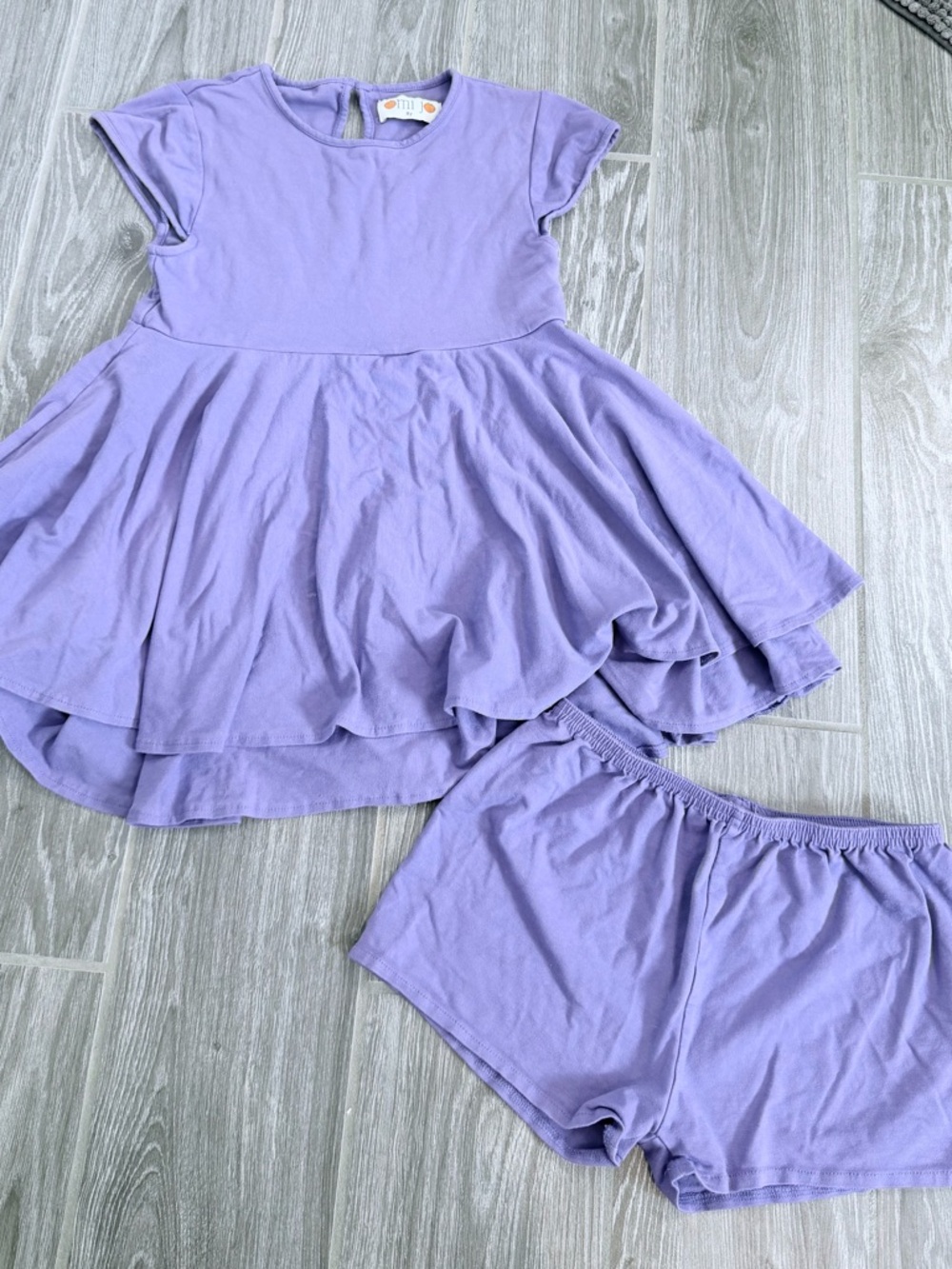 Omi Jo/Well dressed wolf Girls purple twirl dress with monkey shorts 8 soft